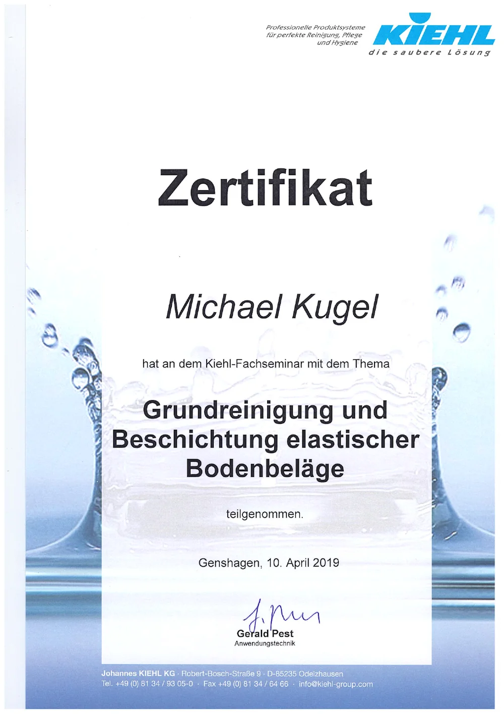Zertifikat Michael Kugel